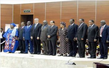 Members of the African Union  High Level Committee on Post 2015 Development Agenda (H.E. Mr. Mohamed Abdel Aziz, President of the Republic of Mauritania and Chairperson of the African Union, H.E. Mr. Abdelaziz Bouteflika, President of Algeria, H.E. Mr. Idriss Deby Itno, President of the Republic of Chad, H.E. Mr. Denis Sassou Nguesso, President of the Republic of Congo, H.E. Mr. Haile Mariam Desalegn, Prime Minister of Ethiopia, H.E. Mr. Alpha Conde, President of Guinea, H.E. Mr. Hifikepunye Pohamba, President of Namibia, H.E. Mr. Navinchandra Ramgoolam, Prime Minister of Mauritius and H.E. Mr. Jacob Zuma, President of the Republic of South Africa) with Dr. Nkosazana Dlamini Zuma, Chairperson of the African Union Commission 